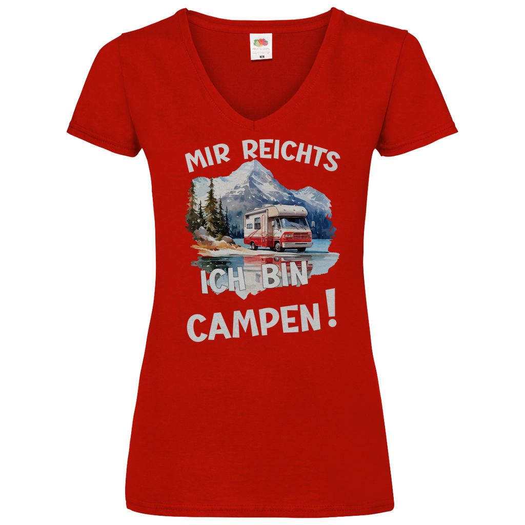Damen Basic V-Neck T-Shirt camping-09