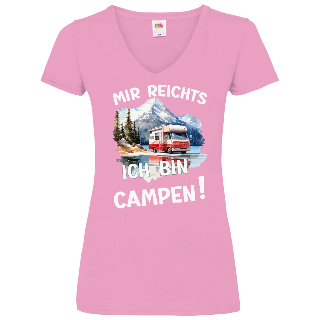 Damen Basic V-Neck T-Shirt camping-09