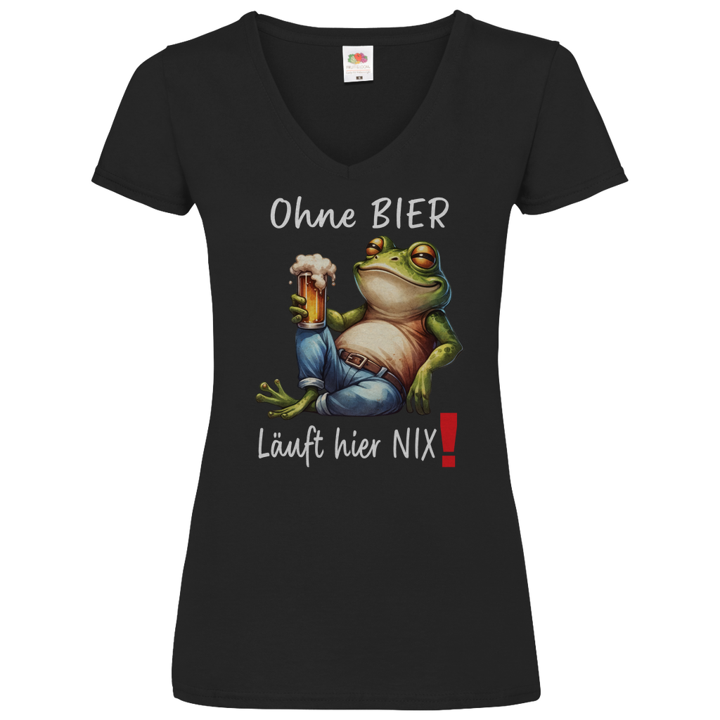 Damen Basic V-Neck T-Shirt Ohne Bier-01