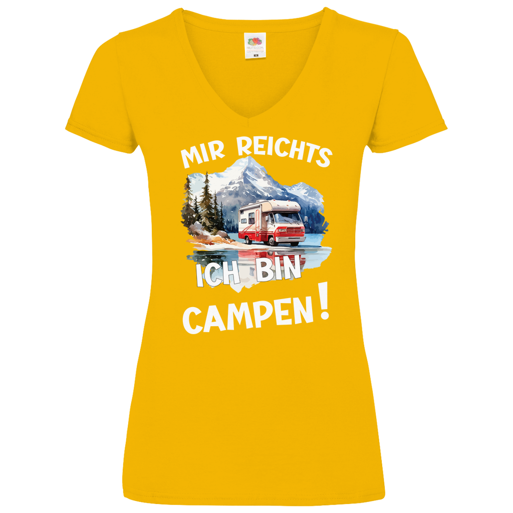 Damen Basic V-Neck T-Shirt camping-09
