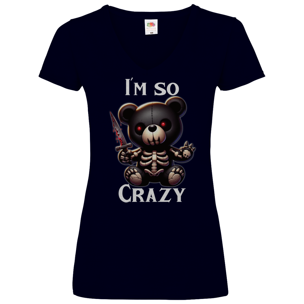 Damen Basic V-Neck T-Shirt crazy-001