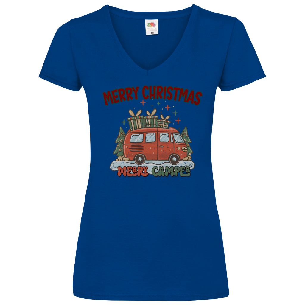 Damen Basic V-Neck T-Shirt weihnachten-07