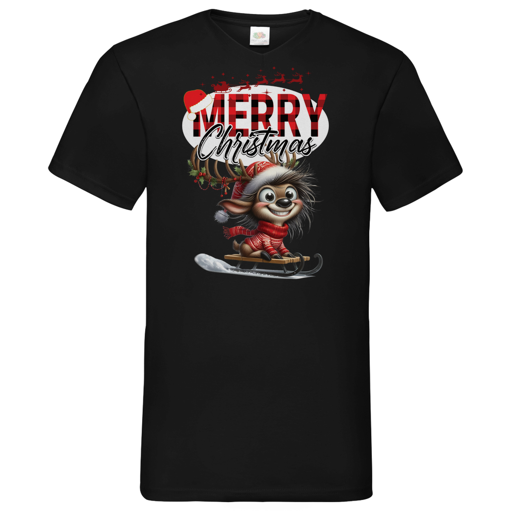 Herren Basic V-Neck T-Shirt weihnachten-11