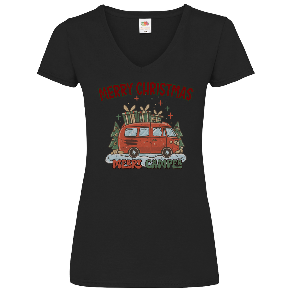 Damen Basic V-Neck T-Shirt weihnachten-07