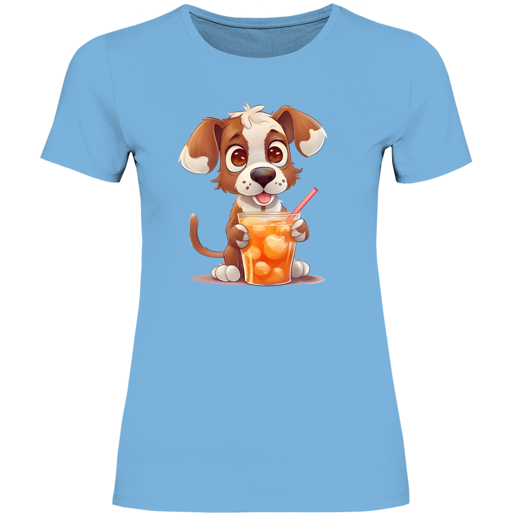 Damen T-Shirt Hund mit drink