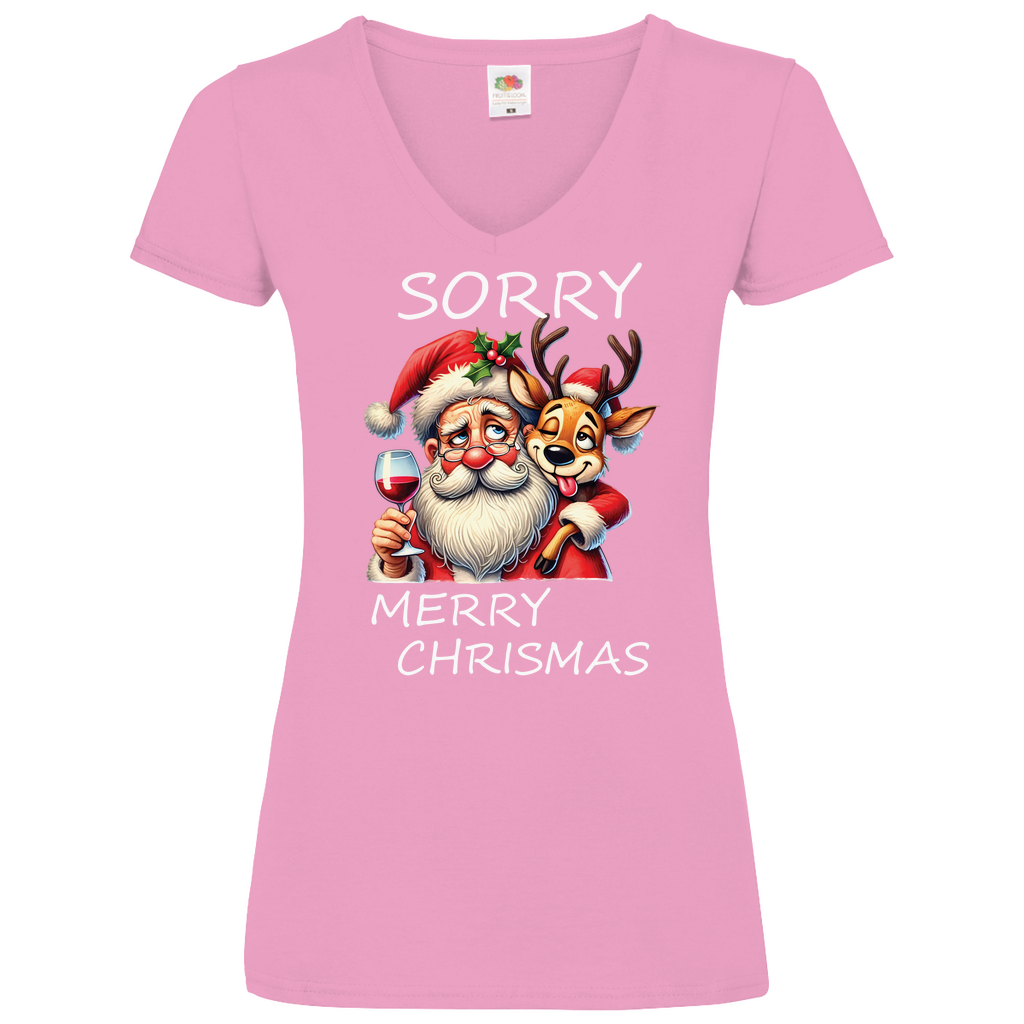 Damen Basic V-Neck T-Shirt weihnachten-13