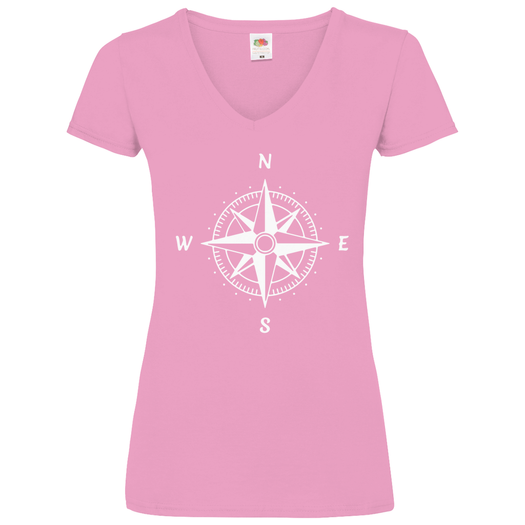 Damen Basic V-Neck T-Shirt Sailing-kompass-01