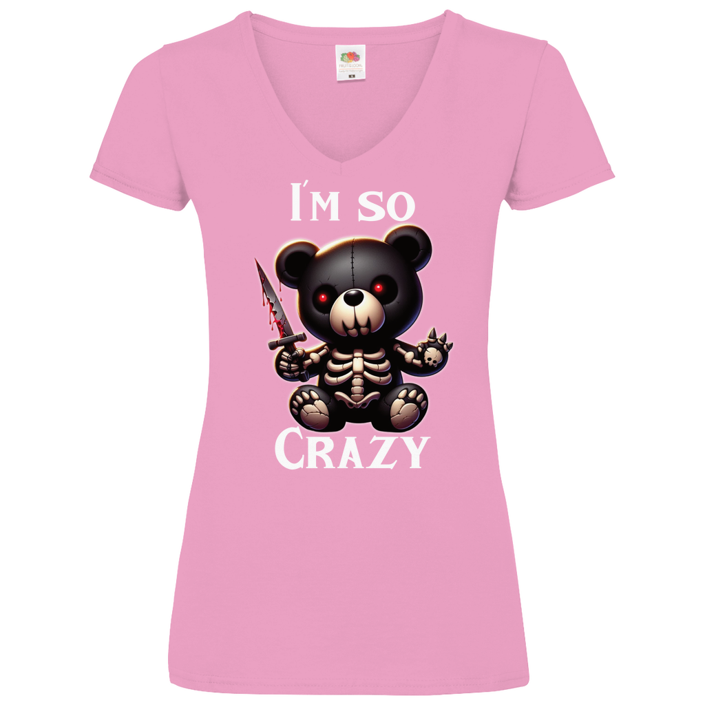 Damen Basic V-Neck T-Shirt crazy-001