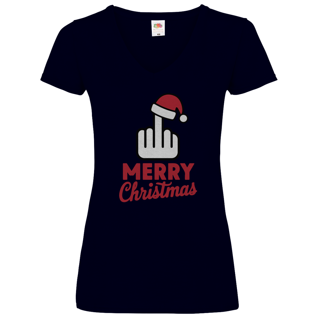 Damen Basic V-Neck T-Shirt weihnachten-06