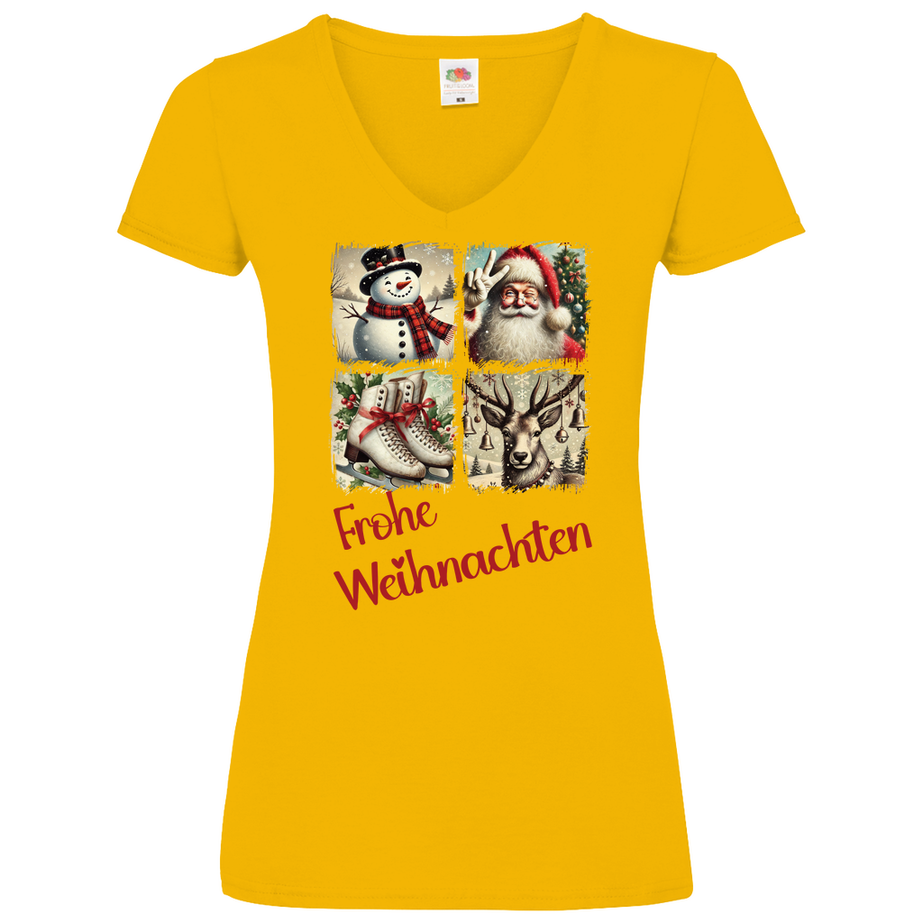 Damen Basic V-Neck T-Shirt weihnachten-10