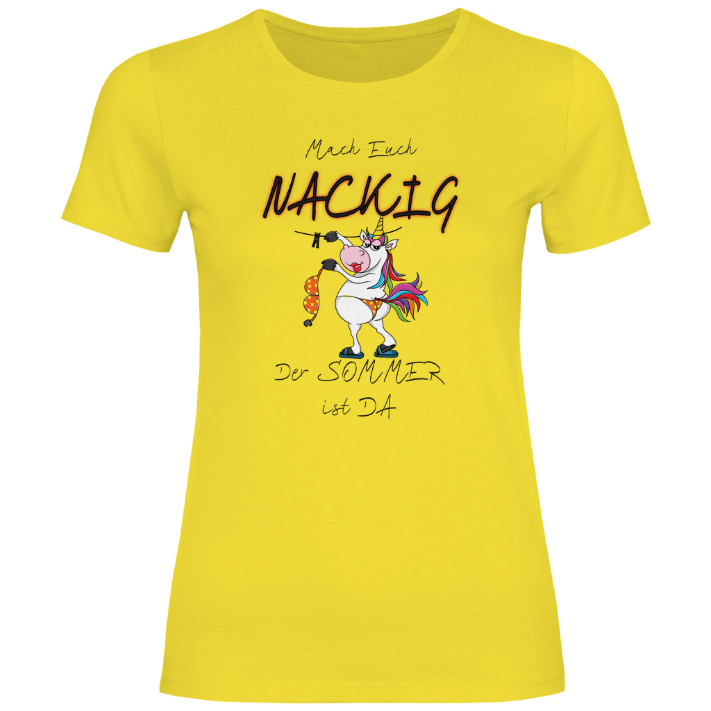 Damen T-Shirt mach euch nackig schwarz
