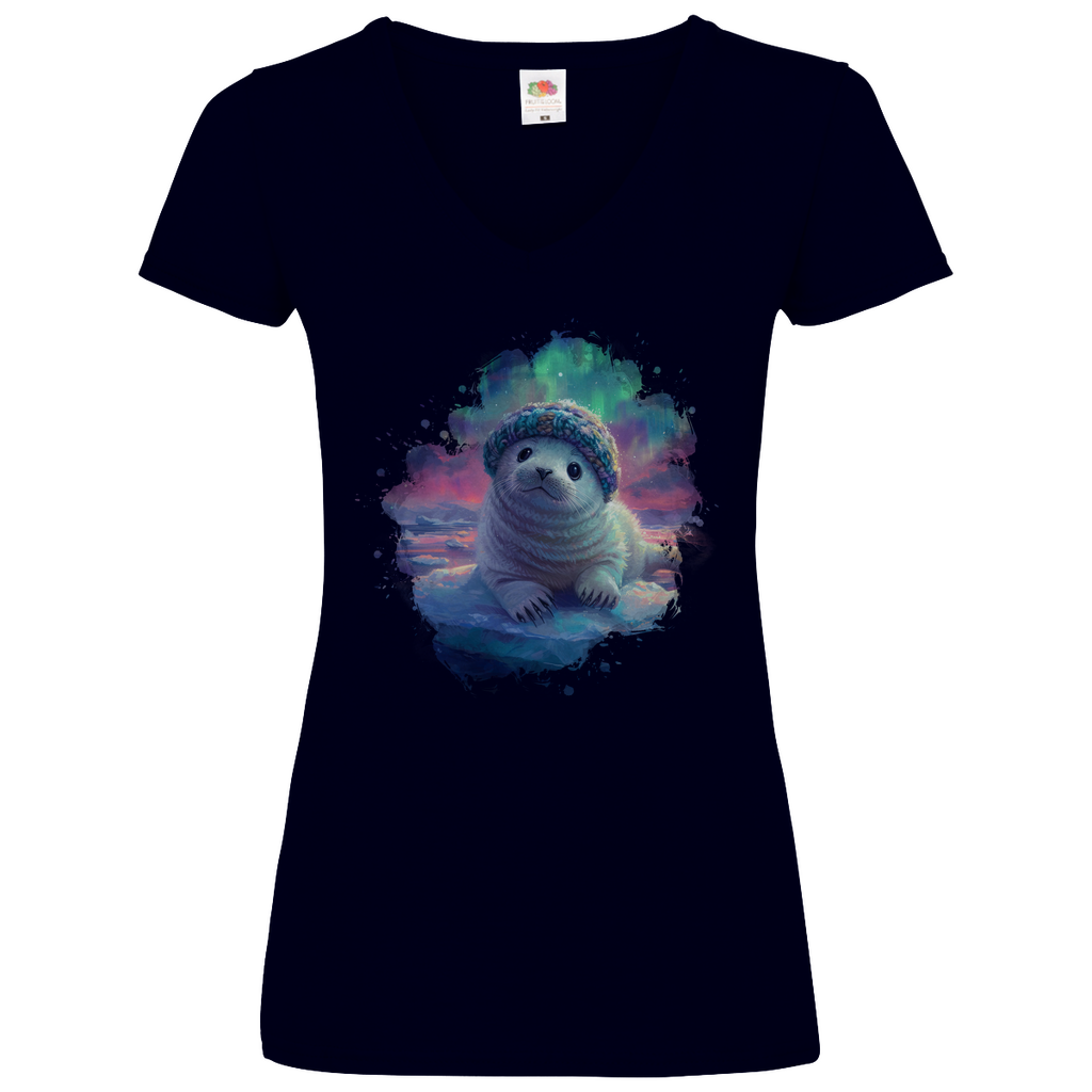 Damen Basic V-Neck T-Shirt Seehund-02