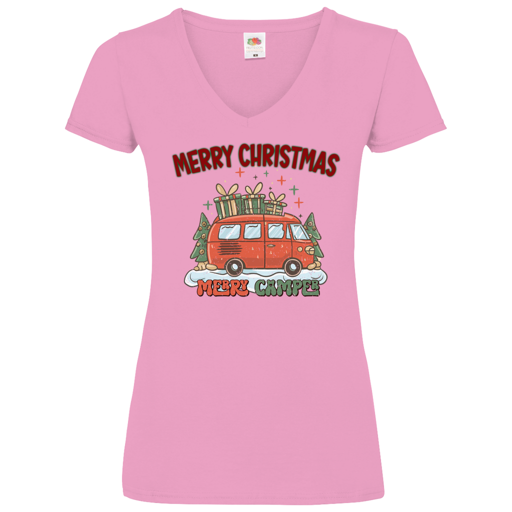 Damen Basic V-Neck T-Shirt weihnachten-07