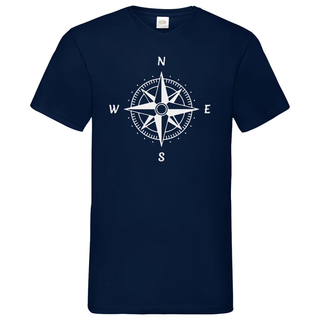Herren Basic V-Neck T-Shirt Sailing-kompass-01