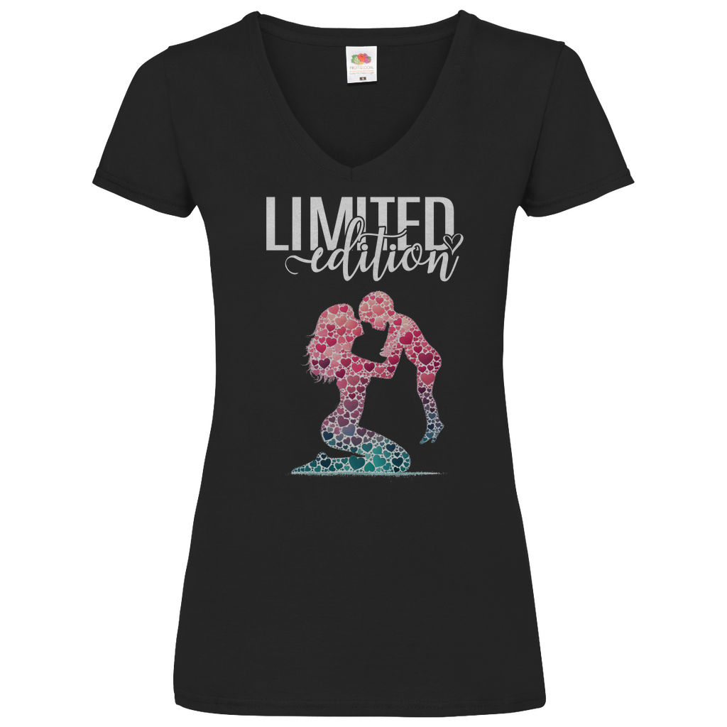 Damen Basic V-Neck T-Shirt mutter mit kind-01