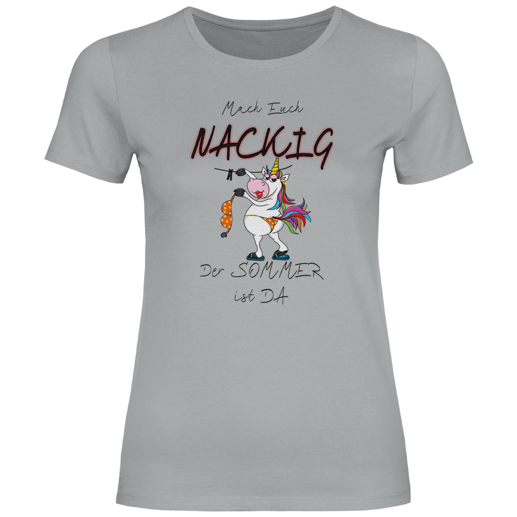 Damen T-Shirt mach euch nackig schwarz
