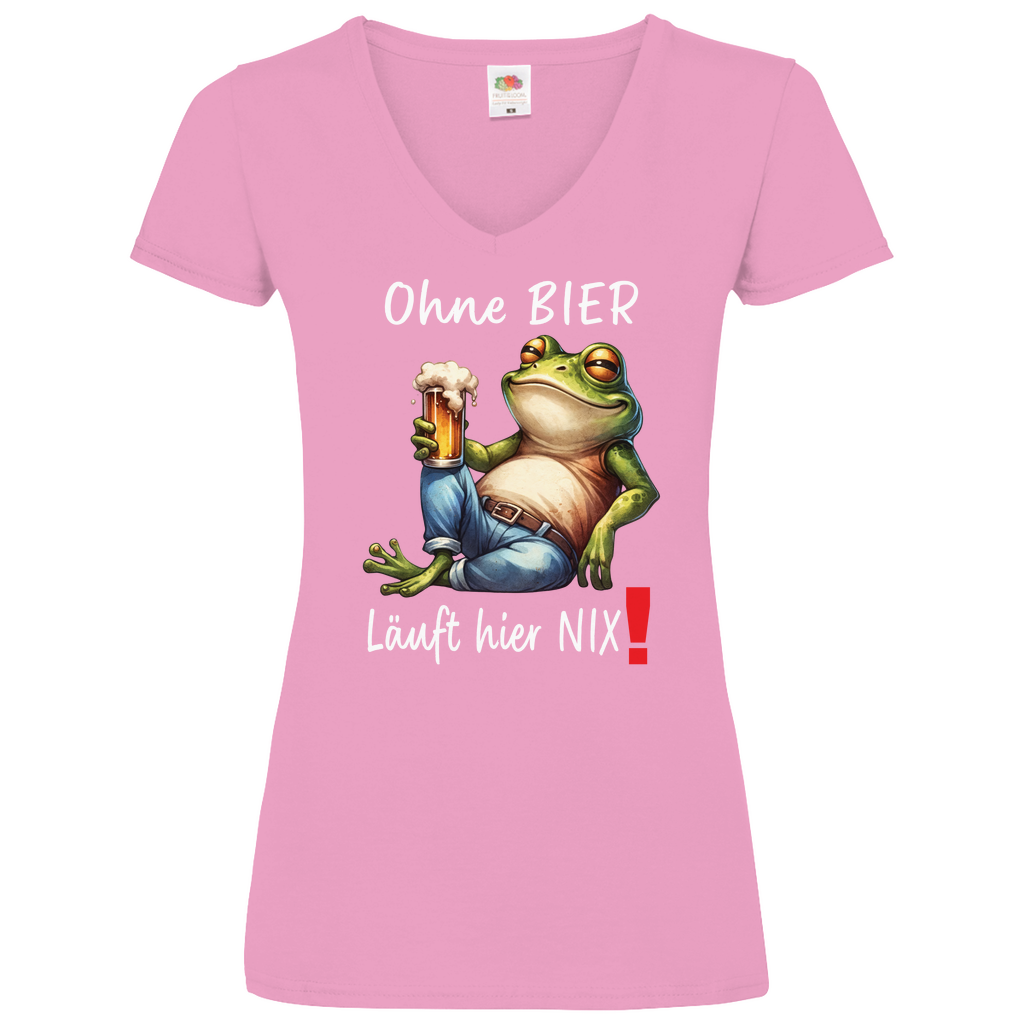 Damen Basic V-Neck T-Shirt Ohne Bier-01