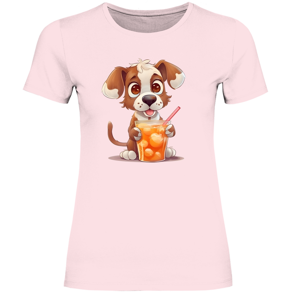 Damen T-Shirt Hund mit drink