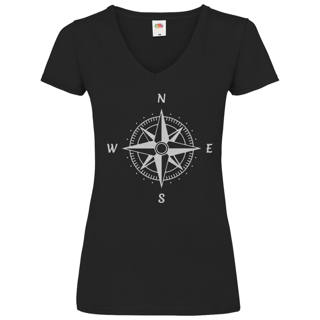 Damen Basic V-Neck T-Shirt Sailing-kompass-01