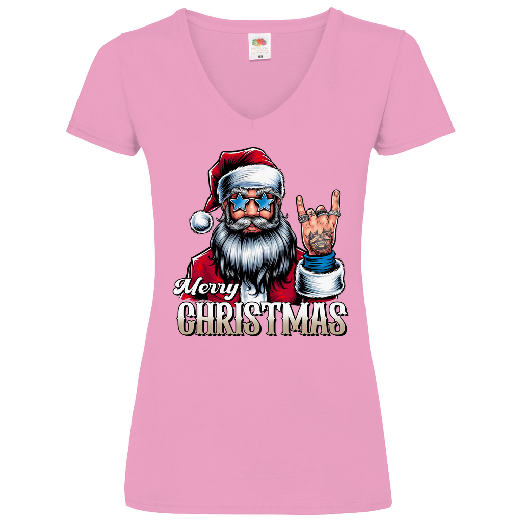 Damen Basic V-Neck T-Shirt weihnachten-05
