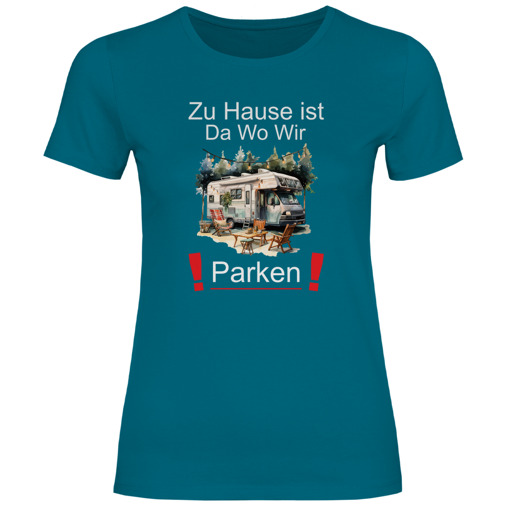 Damen T-Shirt zu hause ist da wo wir parken-02 Camping