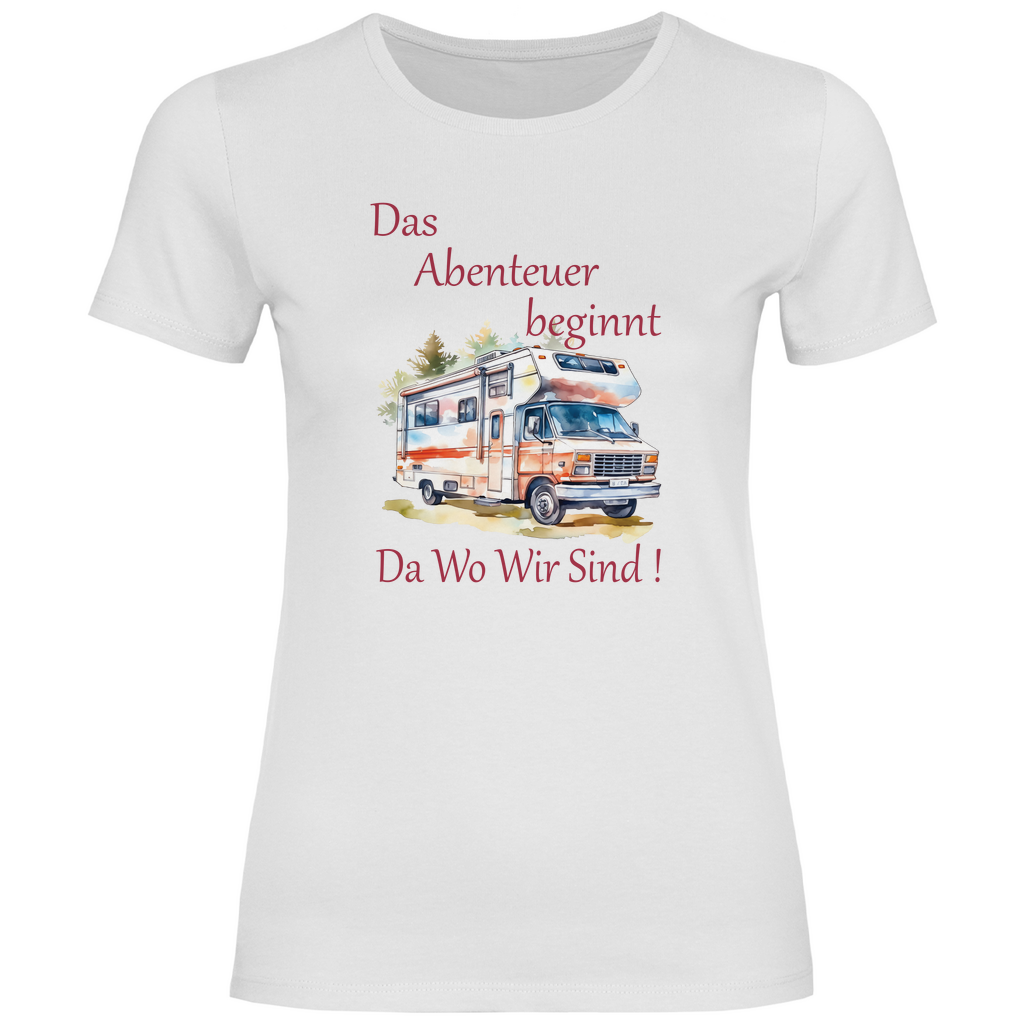 Damen T-Shirt Camping Das Abenteuer beginnt-01