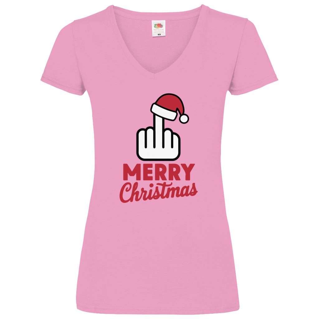 Damen Basic V-Neck T-Shirt weihnachten-06