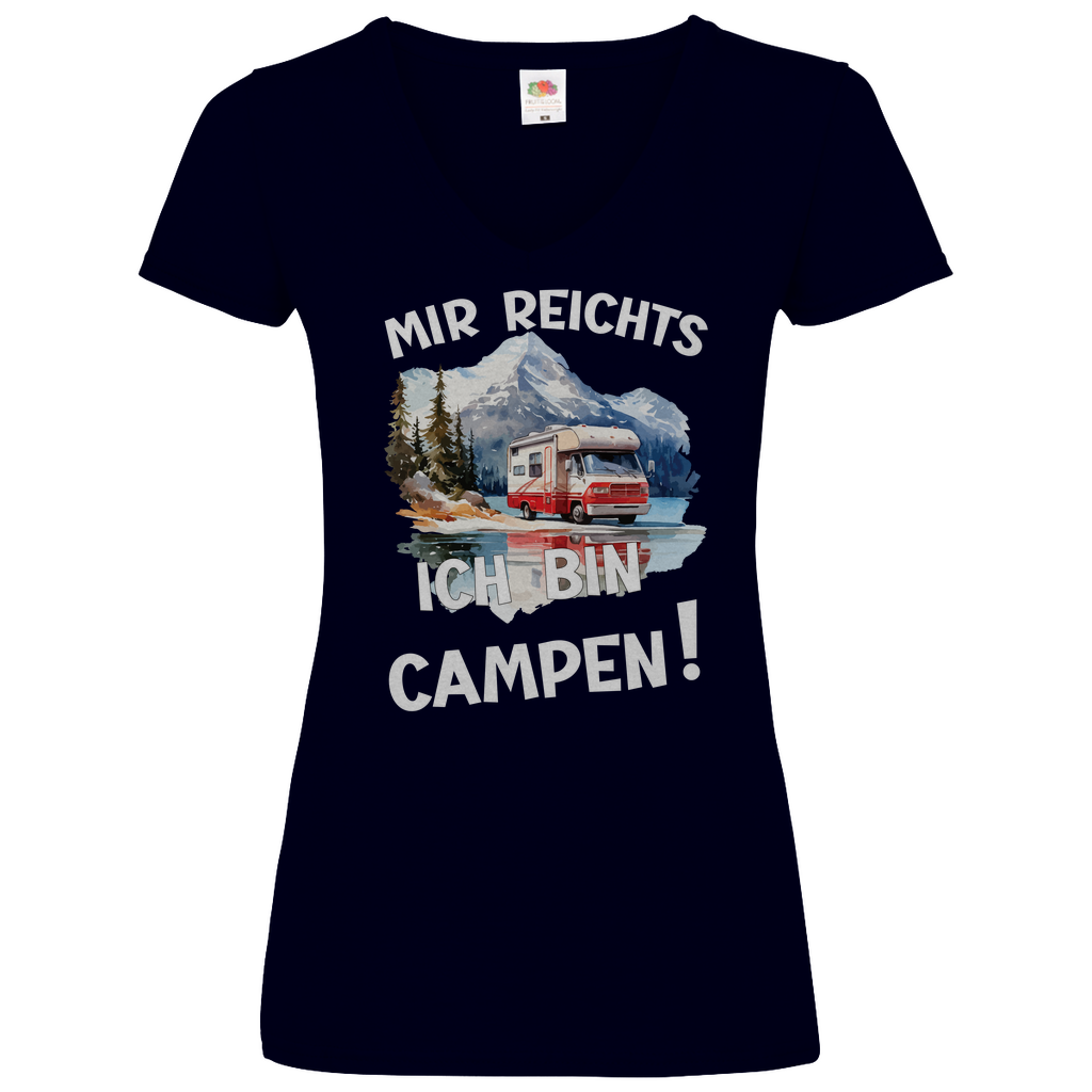Damen Basic V-Neck T-Shirt camping-09