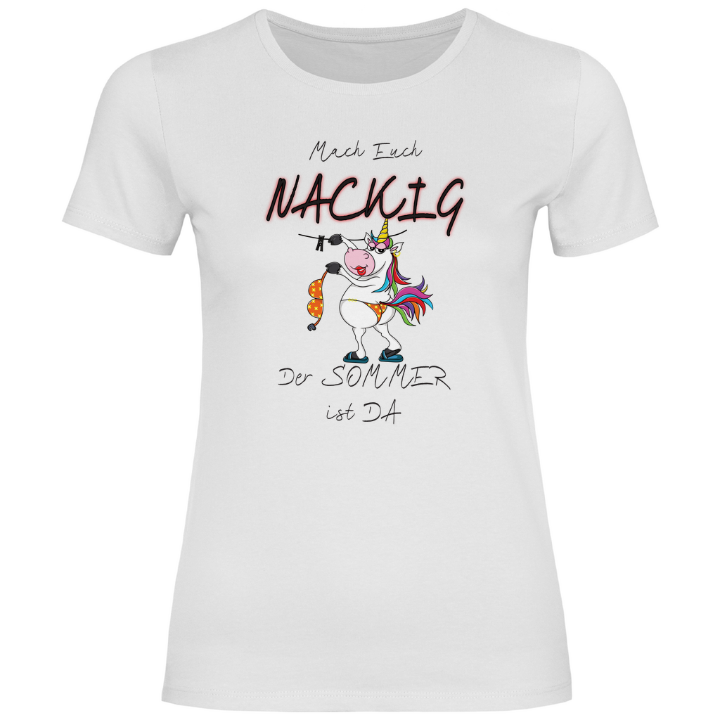 Damen T-Shirt mach euch nackig schwarz