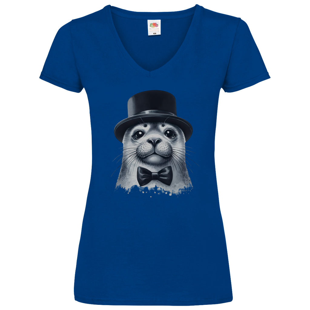 Damen Basic V-Neck T-Shirt Seehund-03