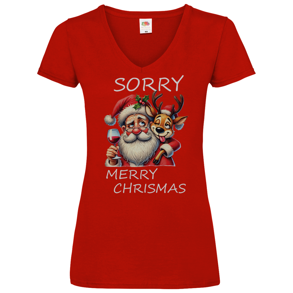 Damen Basic V-Neck T-Shirt weihnachten-13