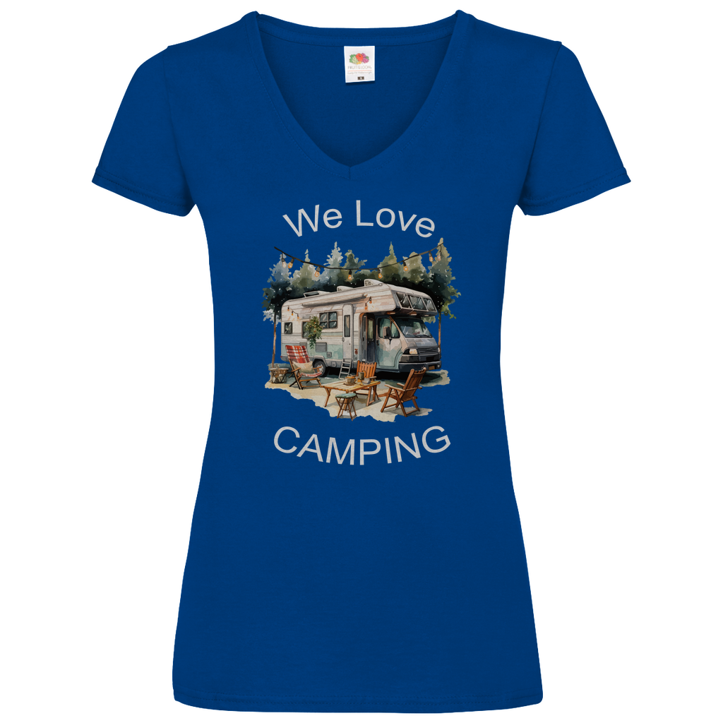 Damen Basic V-Neck T-Shirt we love camping-01