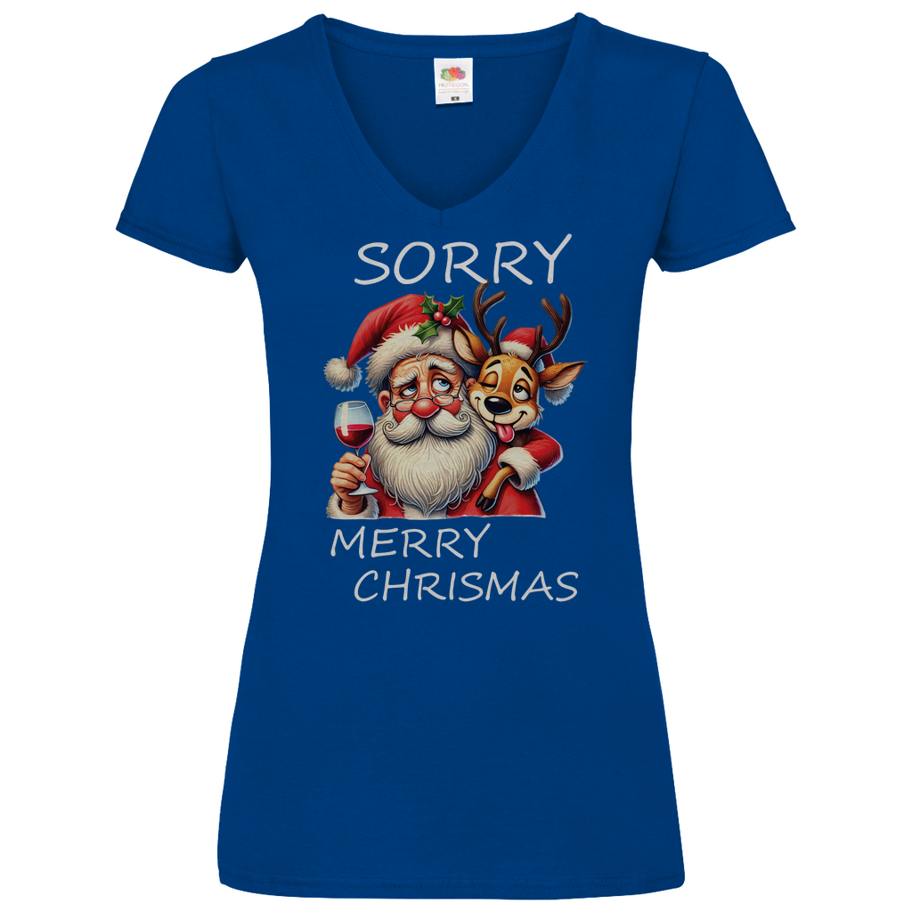 Damen Basic V-Neck T-Shirt weihnachten-13