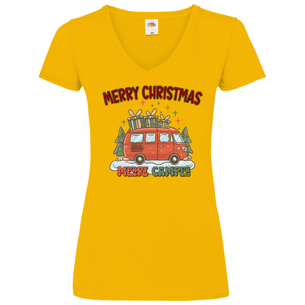 Damen Basic V-Neck T-Shirt weihnachten-07