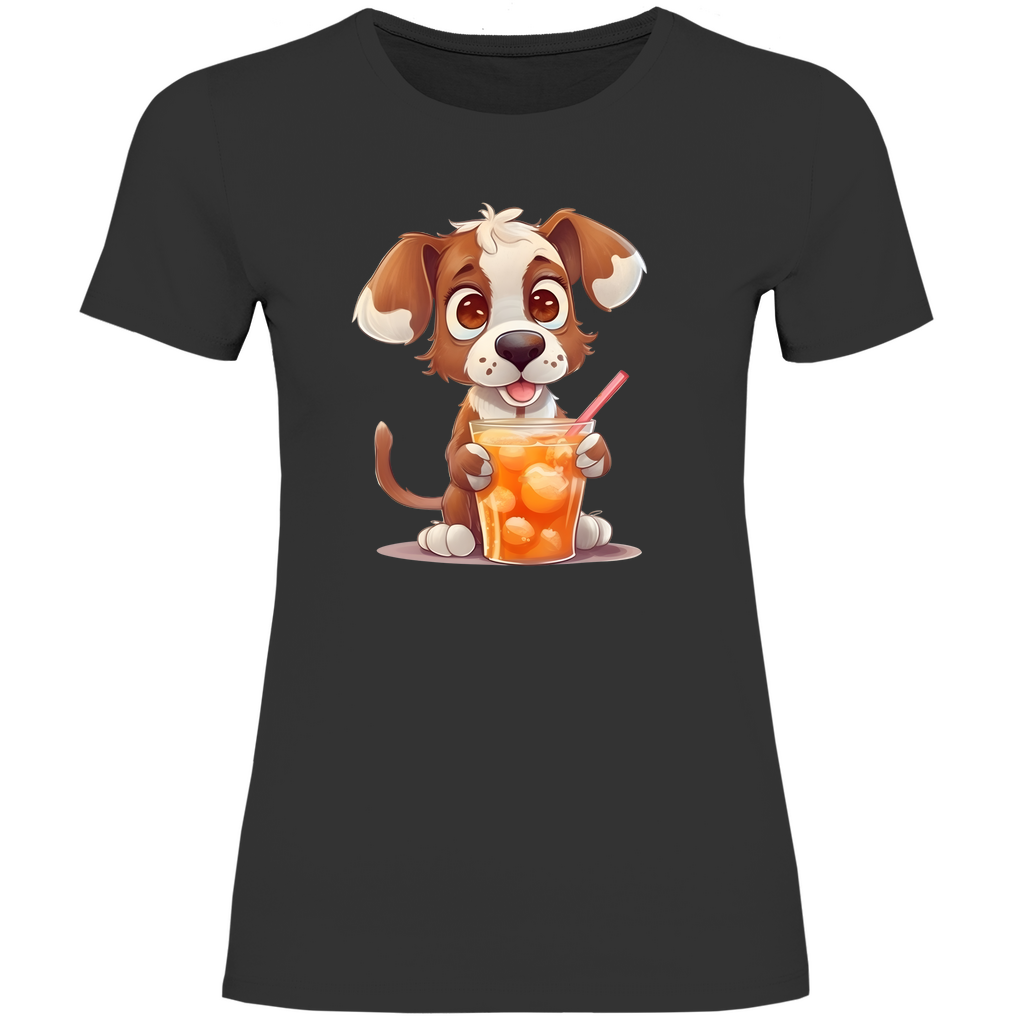 Damen T-Shirt Hund mit drink