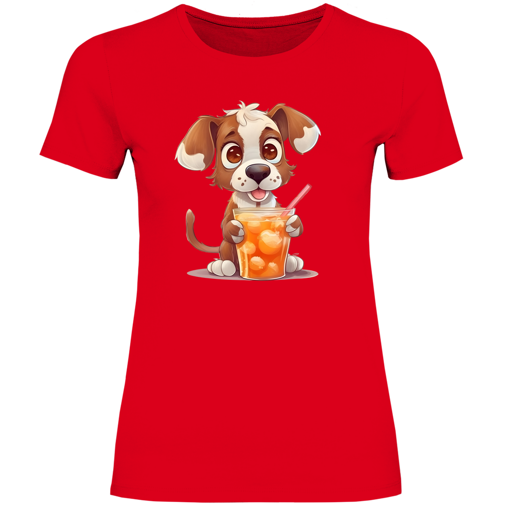 Damen T-Shirt Hund mit drink