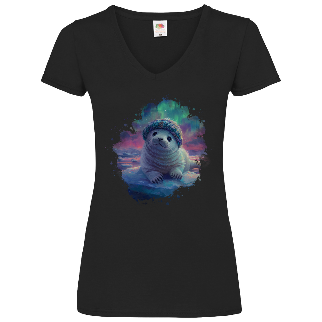 Damen Basic V-Neck T-Shirt Seehund-02
