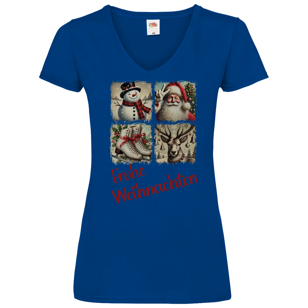 Damen Basic V-Neck T-Shirt weihnachten-10
