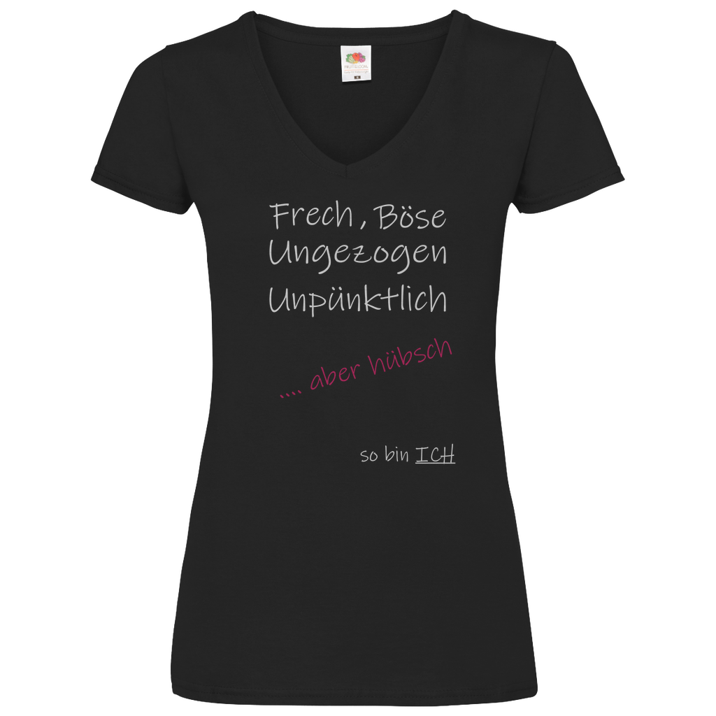Damen Basic V-Neck T-Shirt Spruch0008W