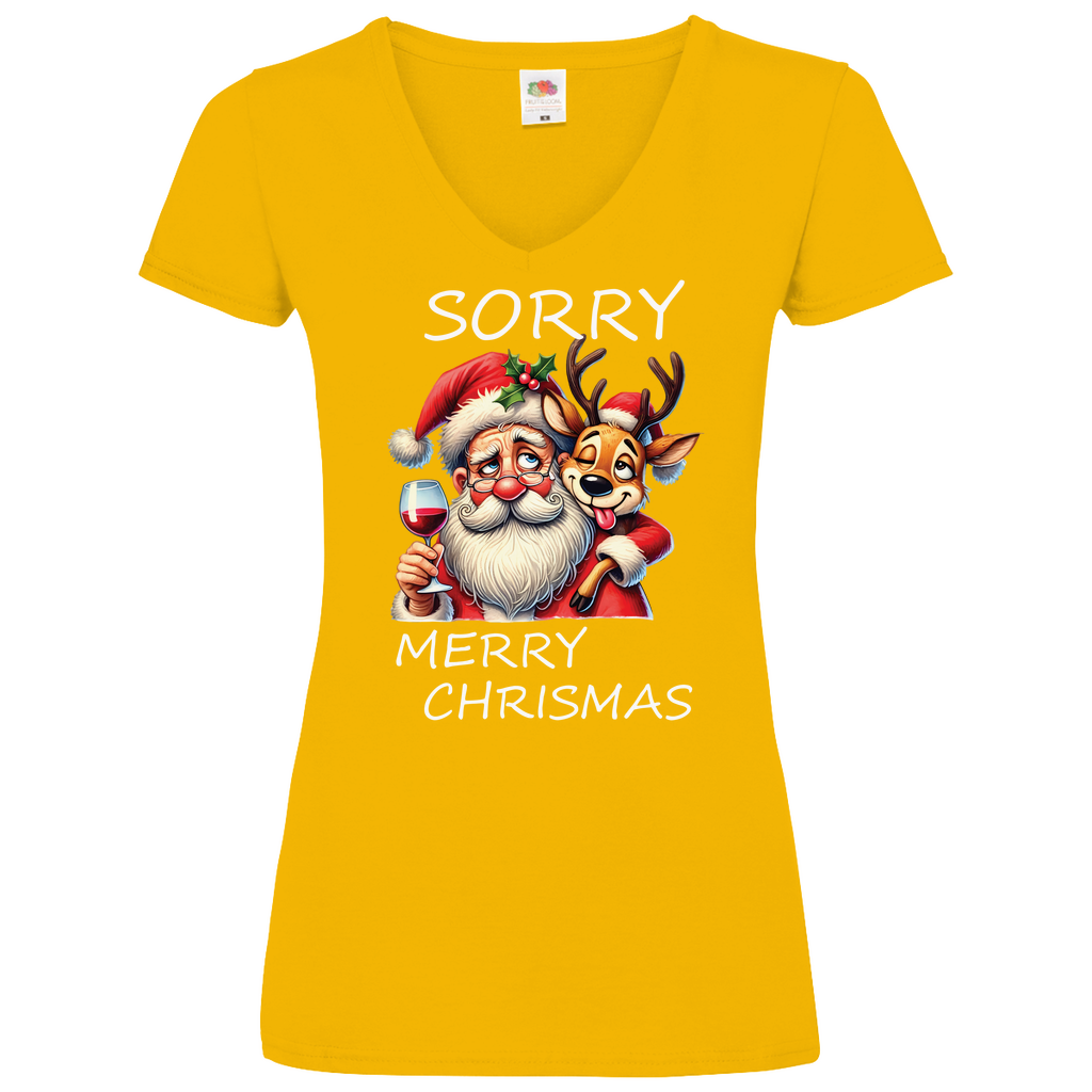 Damen Basic V-Neck T-Shirt weihnachten-13
