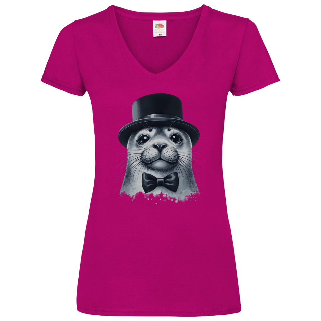 Damen Basic V-Neck T-Shirt Seehund-03