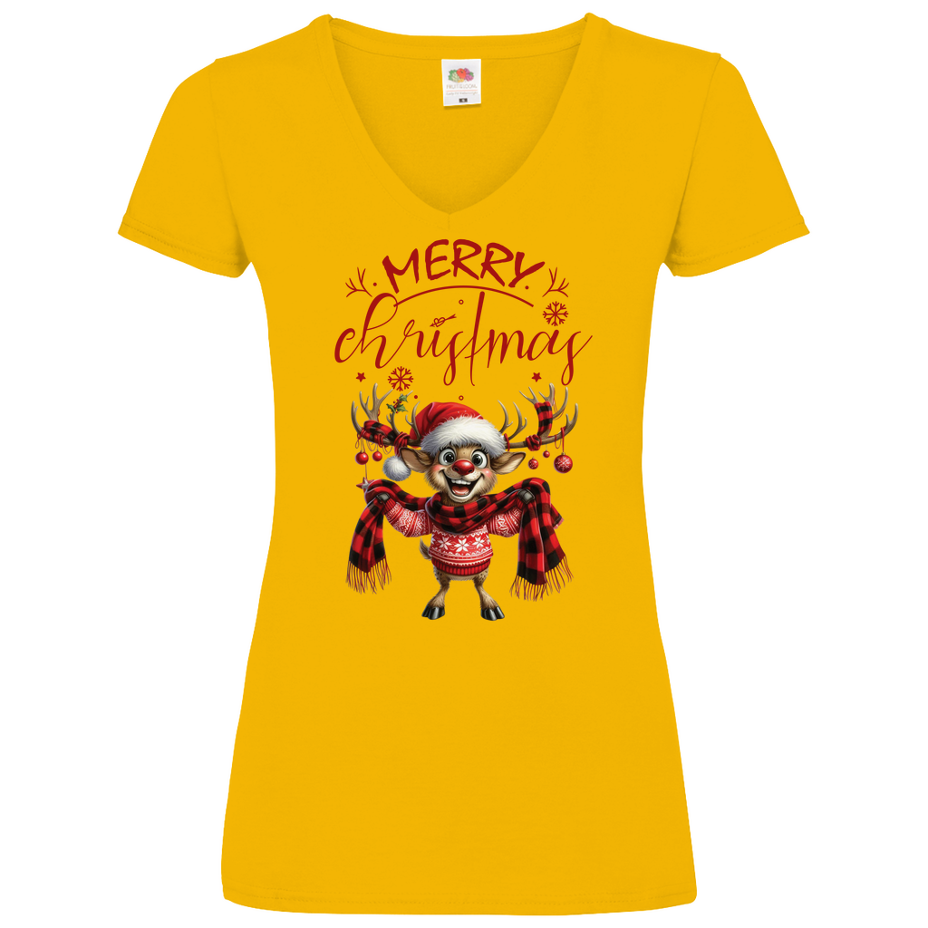 Damen Basic V-Neck T-Shirt weihnachten-12