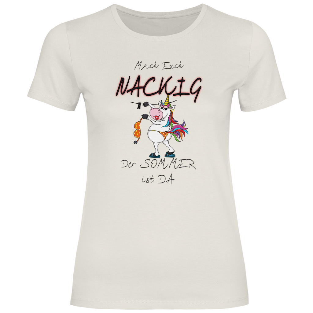 Damen T-Shirt mach euch nackig schwarz