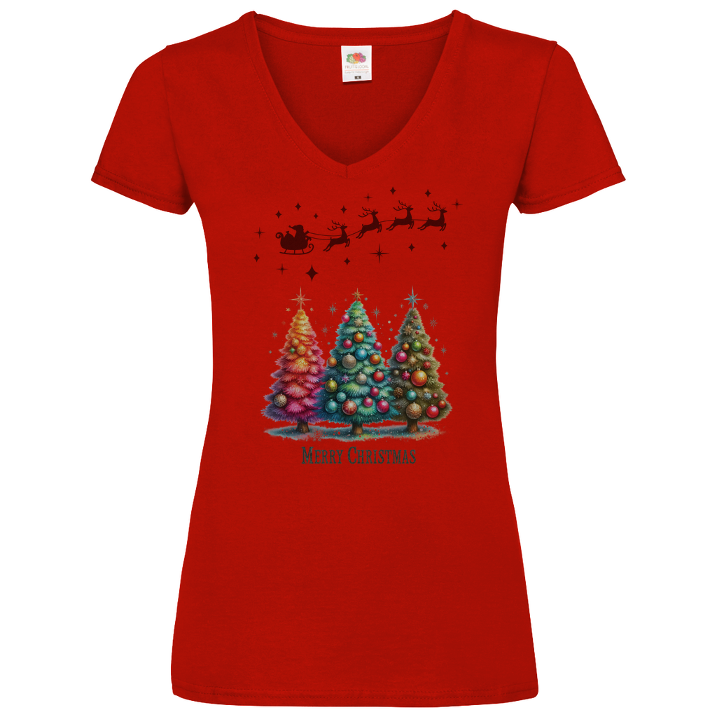 Damen Basic V-Neck T-Shirt weihnachten-08
