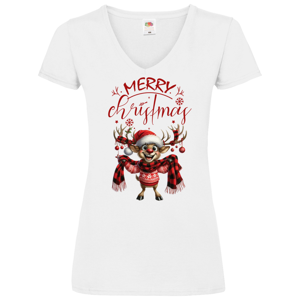 Damen Basic V-Neck T-Shirt weihnachten-12