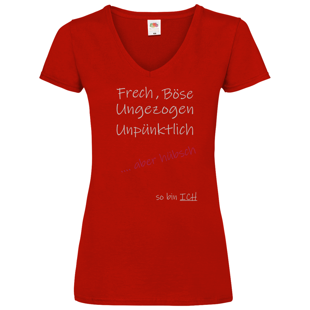 Damen Basic V-Neck T-Shirt Spruch0008W