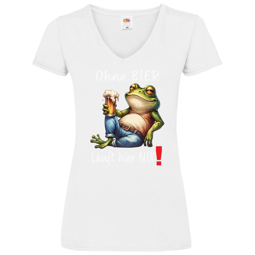 Damen Basic V-Neck T-Shirt Ohne Bier-01