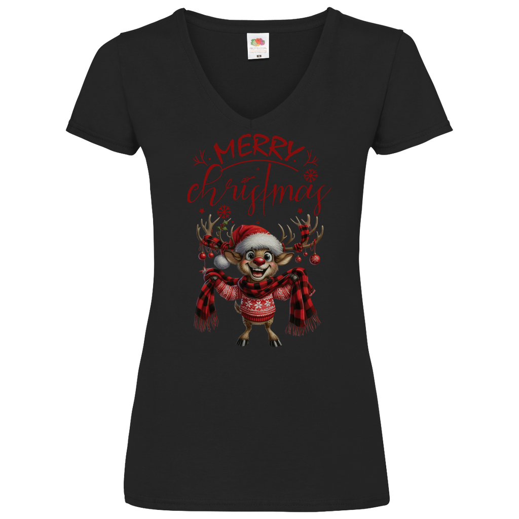 Damen Basic V-Neck T-Shirt weihnachten-12