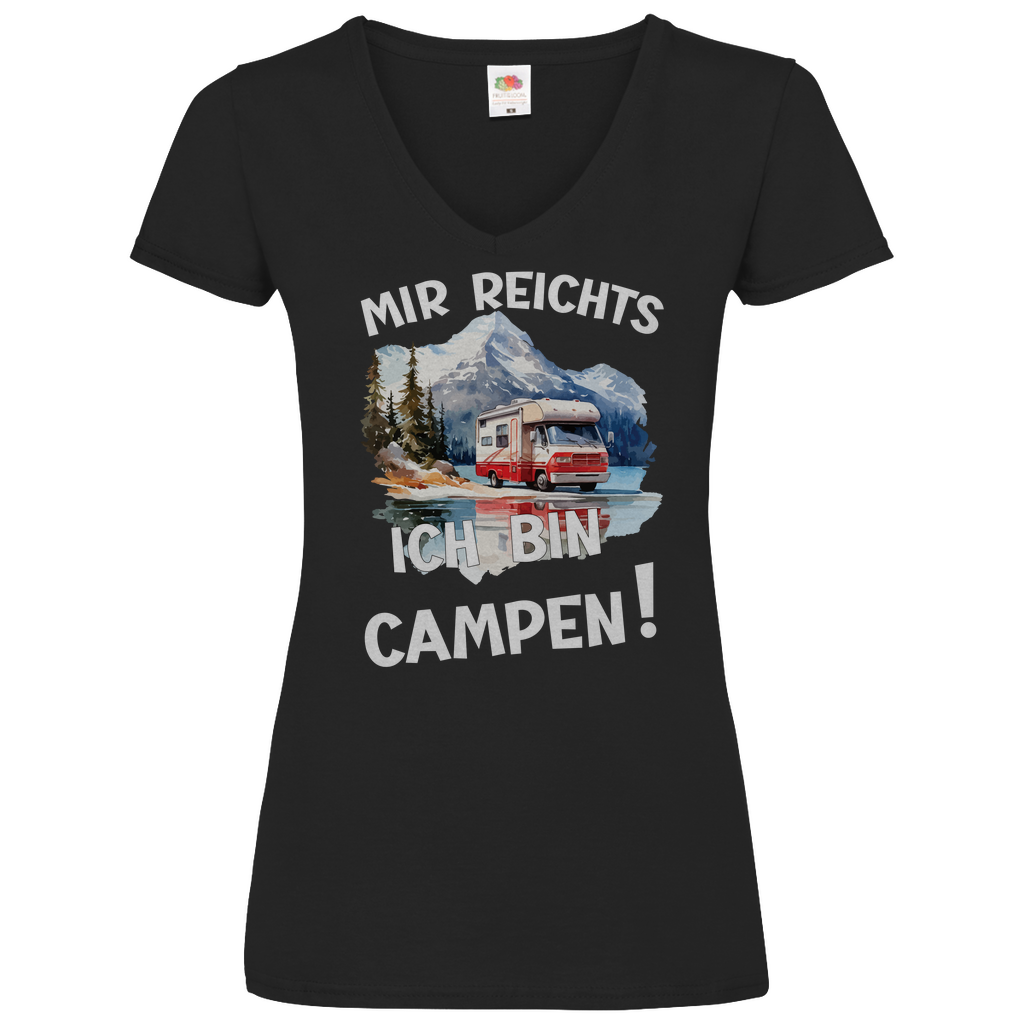 Damen Basic V-Neck T-Shirt camping-09