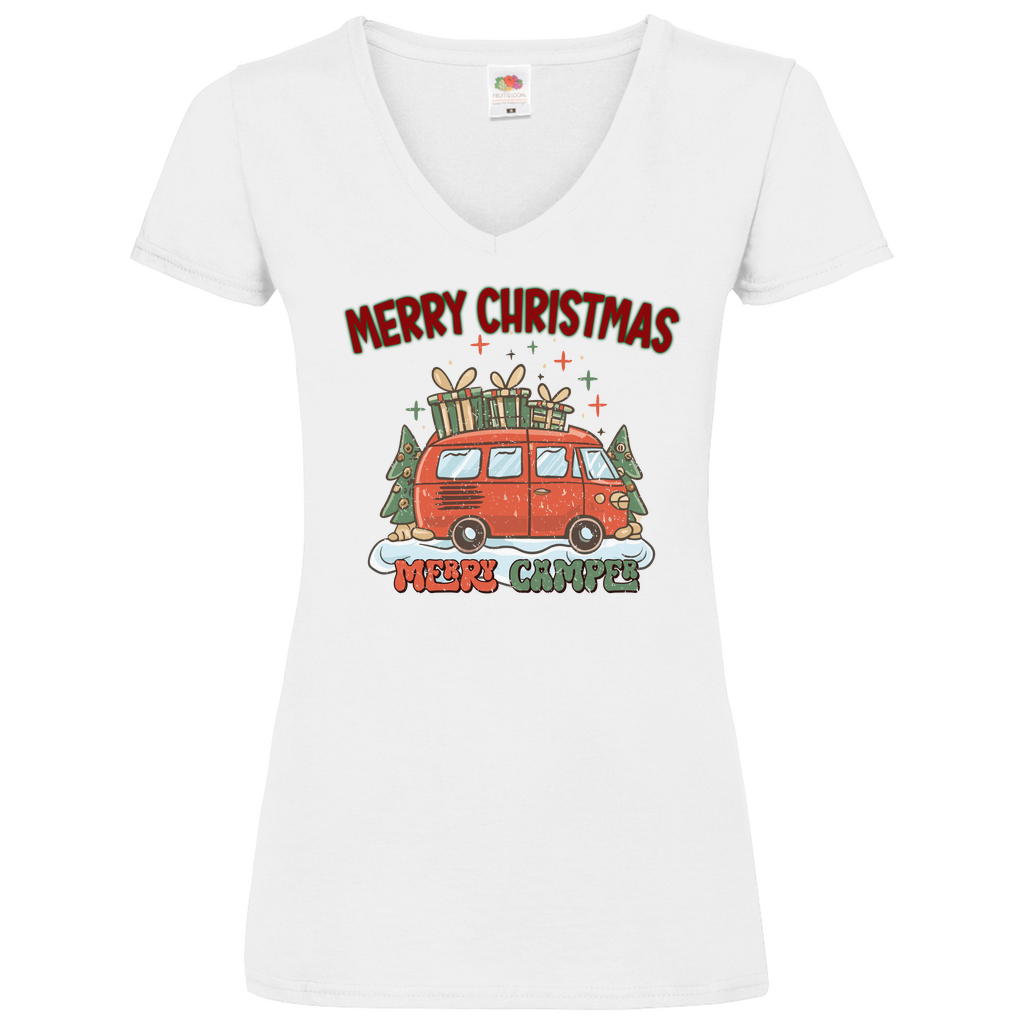 Damen Basic V-Neck T-Shirt weihnachten-07